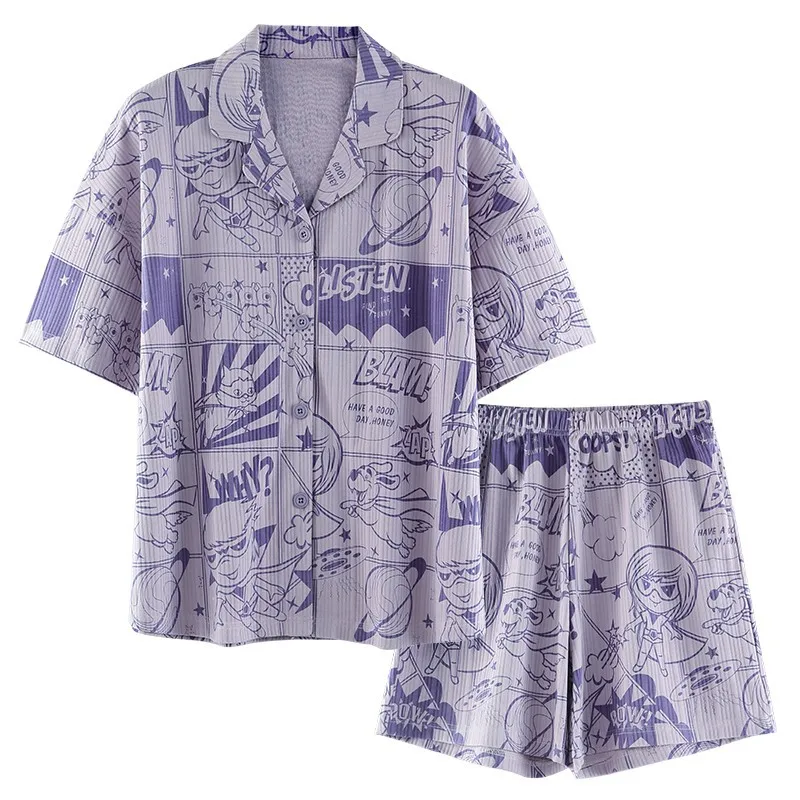 Cotton 2PCS Shirt&Shorts Pajamas Suit Nightgown Print Cartoon Nightwear Homewear Women Sleepwear Intimate Lingerie Pyjamas Set
Cotton 2PCS Shirt&Shorts Pajamas Suit Nightgown Print Cartoon Nightwear Homewear Women Sleepwear Intimate Lingerie Pyjamas Set