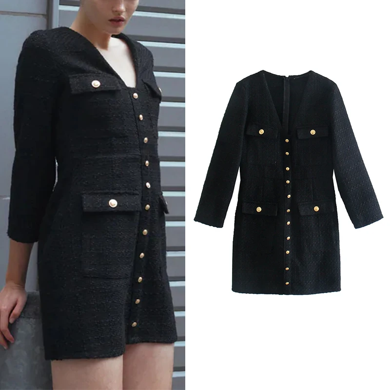 Za Women Black Vintage Textured Dress Autumn V Neck High Street Lady Fashion Mini Dress LT1244
Za Women Black Vintage Textured Dress Autumn V Neck High Street Lady Fashion Mini Dress LT1244