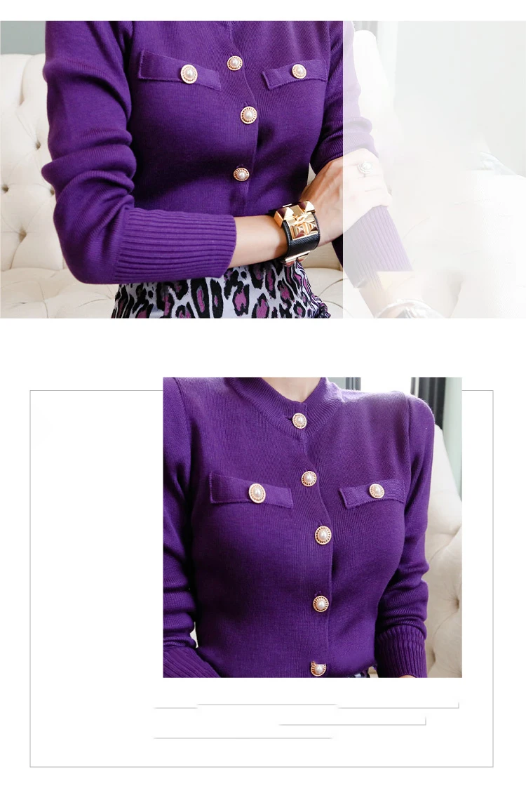 Long Sleeve Korean Slim splice Thin Cardigan Knit Sweater Female Autumn 2019 fashion Purple Round Neck women Sweater a085
Long Sleeve Korean Slim splice Thin Cardigan Knit Sweater Female Autumn 2019 fashion Purple Round Neck women Sweater a085