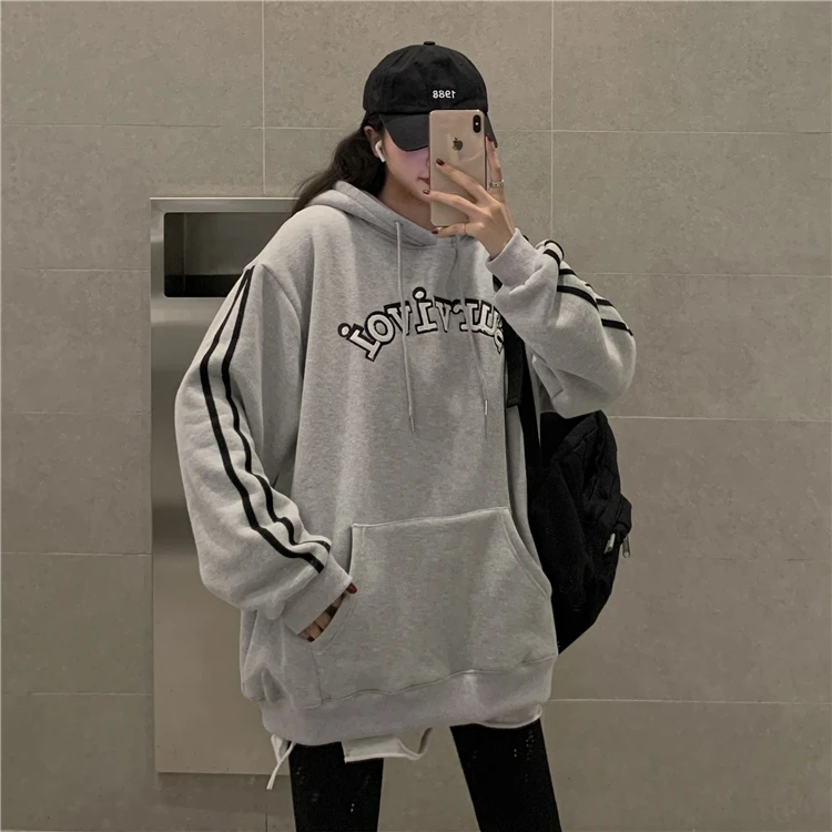 XZ1902 new Parallel bar letters plus velvet thick embroidery hooded loose Korean style lazy Sweatshirts
XZ1902 new Parallel bar letters plus velvet thick embroidery hooded loose Korean style lazy Sweatshirts