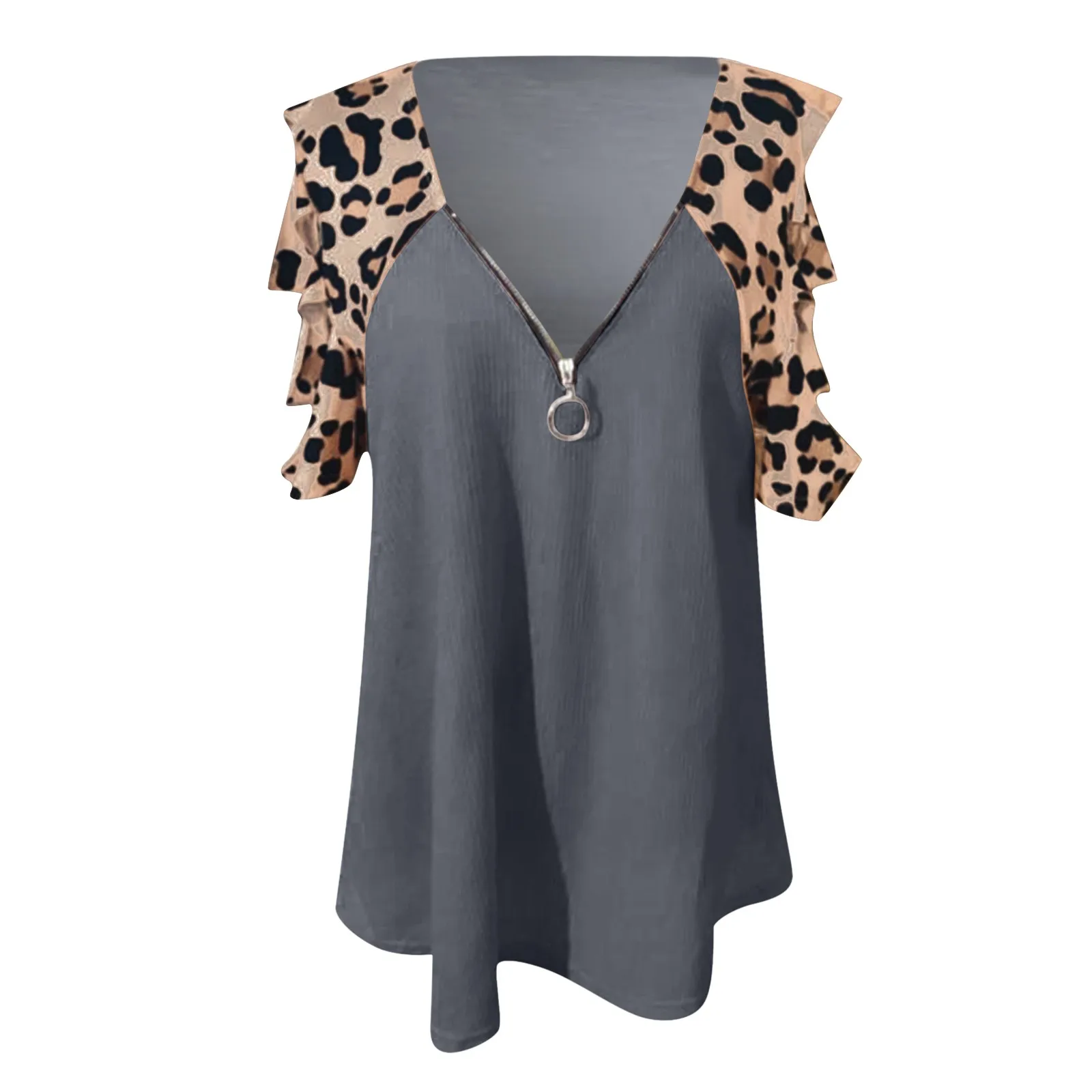 Summer Blouses Harajuku Woman Sexy V-neck Blouses Leopard Stitching Strapless Collar Zipper Blouses Short Sleeve Blouses 2021 
Summer Blouses Harajuku Woman Sexy V-neck Blouses Leopard Stitching Strapless Collar Zipper Blouses Short Sleeve Blouses 2021