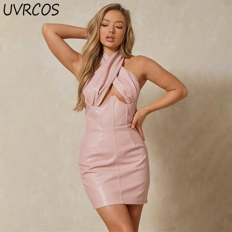 Sexy PU Tight Fitting Cross Halter Sleeveless Dress Women Autumn Slim Temperament Halter Hollow One Piece Leather Solid Dresses
Sexy PU Tight Fitting Cross Halter Sleeveless Dress Women Autumn Slim Temperament Halter Hollow One Piece Leather Solid Dresses