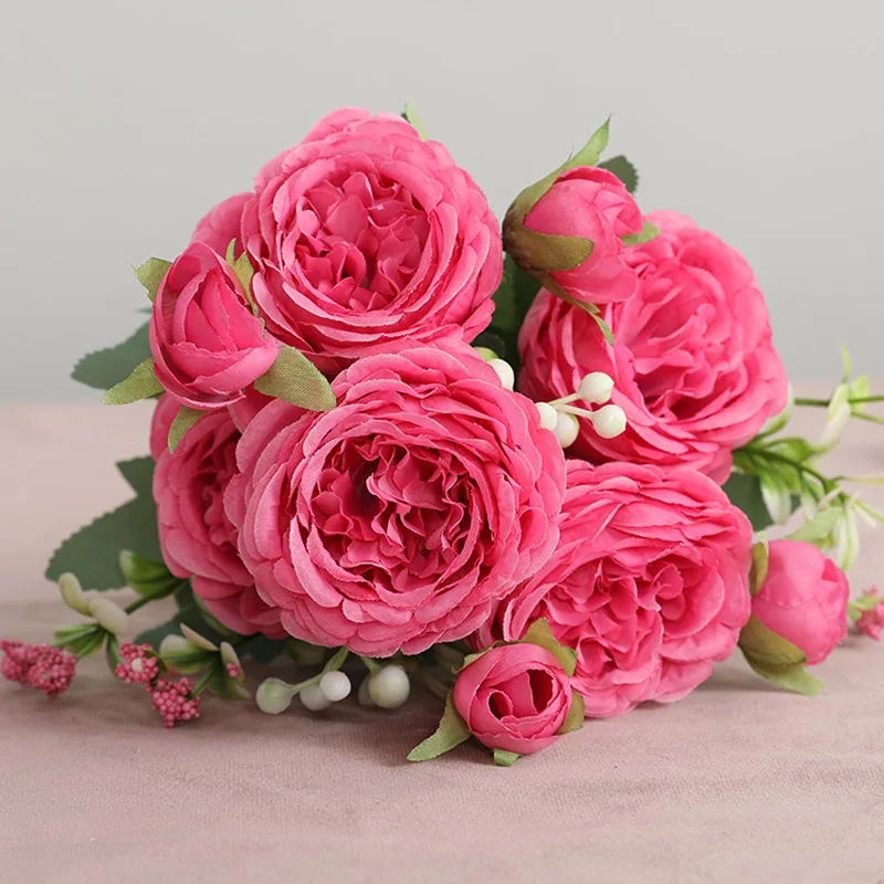 Hot Selling 1pcs/30cm Rose Pink Silk Bouquet Peony Artificial Flower 5 Big Head 4 Small Bud Bride Wedding Home Decoration Artifi
Hot Selling 1pcs/30cm Rose Pink Silk Bouquet Peony Artificial Flower 5 Big Head 4 Small Bud Bride Wedding Home Decoration Artifi