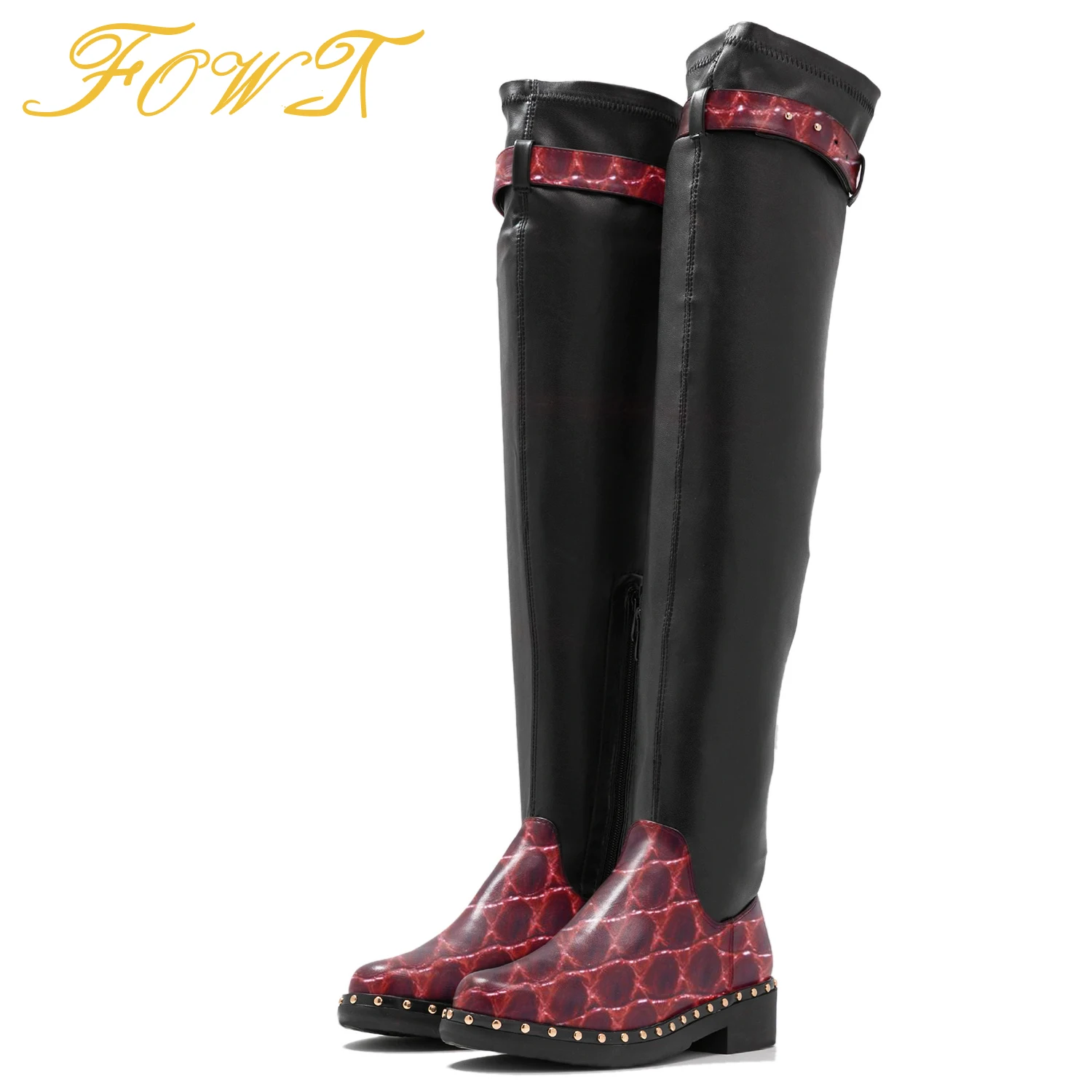 Snackskin Med Chunky Heels Women Over-The-Knee Boots Rivets Low Platform Round Toe Ladies Sexy Office Winter Zipper Shoes FOWT
Snackskin Med Chunky Heels Women Over-The-Knee Boots Rivets Low Platform Round Toe Ladies Sexy Office Winter Zipper Shoes FOWT