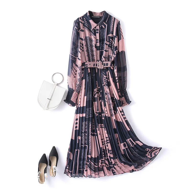 Temperament fashion large Chiffon Dress 2021 spring print slim Lapel fat sister Pleated Dress
Temperament fashion large Chiffon Dress 2021 spring print slim Lapel fat sister Pleated Dress