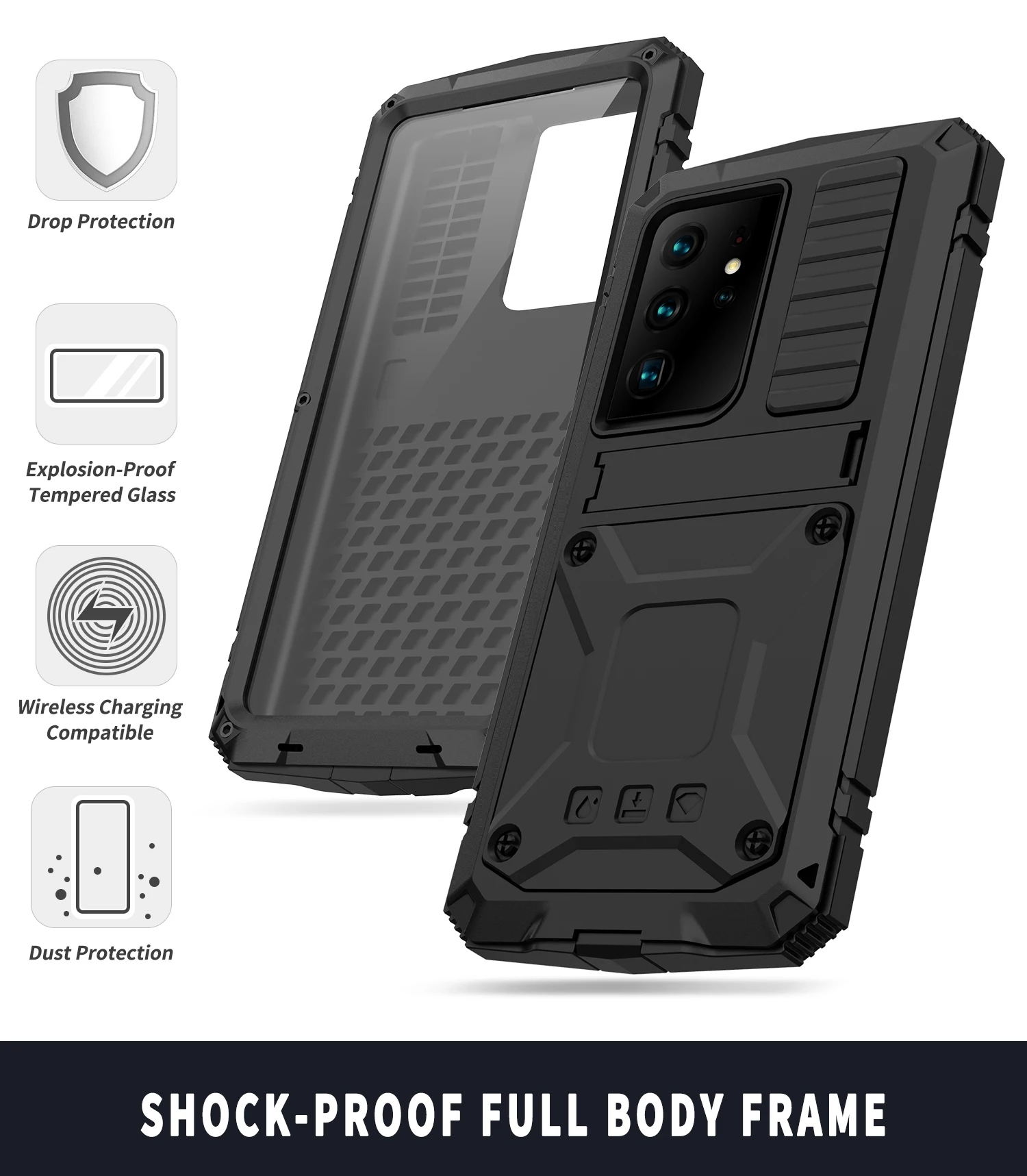 For Galaxy S21 Ultra Shockproof armor Metal Aluminum phone Case For Samsung S21Ultra Case Protective Bumper Phone Cover
For Galaxy S21 Ultra Shockproof armor Metal Aluminum phone Case For Samsung S21Ultra Case Protective Bumper Phone Cover