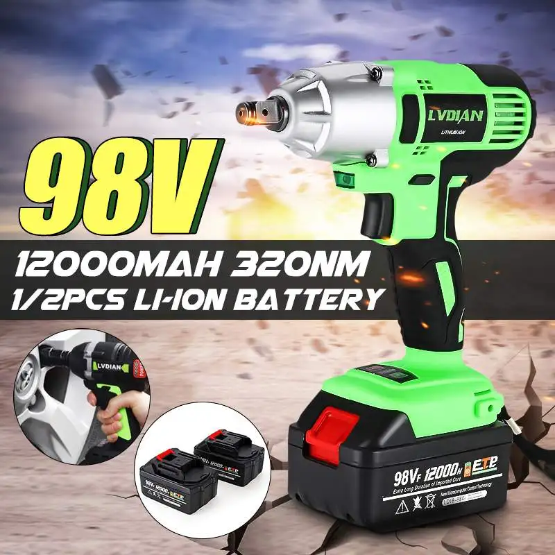 98V Electric Wrench Cordless Wrench Electric Impact Wrench with 1/2 Lithium-Ion Battery 12000rpm 320 N.M Torque 110V-240V
98V Electric Wrench Cordless Wrench Electric Impact Wrench with 1/2 Lithium-Ion Battery 12000rpm 320 N.M Torque 110V-240V