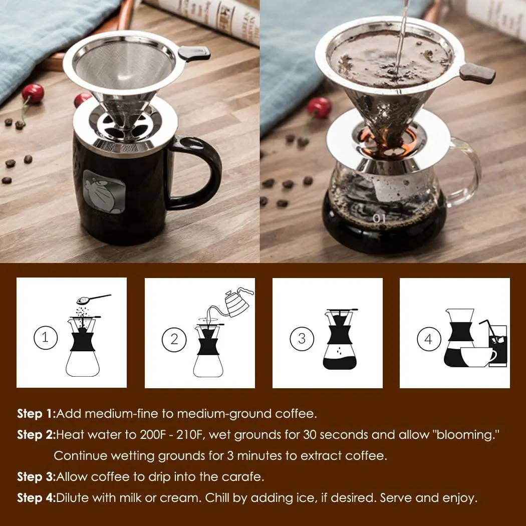 Cone Shape Pour Over Coffee Filter Paperless Stainless Steel Reusable Coffee Dripper Cafe Holder Basket Mesh Strainer Coffeware
Cone Shape Pour Over Coffee Filter Paperless Stainless Steel Reusable Coffee Dripper Cafe Holder Basket Mesh Strainer Coffeware