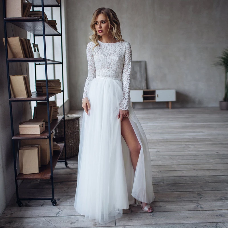 Custom Made 2 In1 Lace Beach Wedding Dresses Long Sleeves A Line Tulle Boho Bridal Wedding Gowns Front Slit Vestido De Noiva
Custom Made 2 In1 Lace Beach Wedding Dresses Long Sleeves A Line Tulle Boho Bridal Wedding Gowns Front Slit Vestido De Noiva