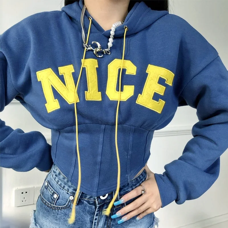 Autumn Winter Women Letter Embroidery Printed Tunics Hoodies Crop Tops Y2K Sweatshirts Female Slim Lace Up Hooded Pullover 2022
Autumn Winter Women Letter Embroidery Printed Tunics Hoodies Crop Tops Y2K Sweatshirts Female Slim Lace Up Hooded Pullover 2022