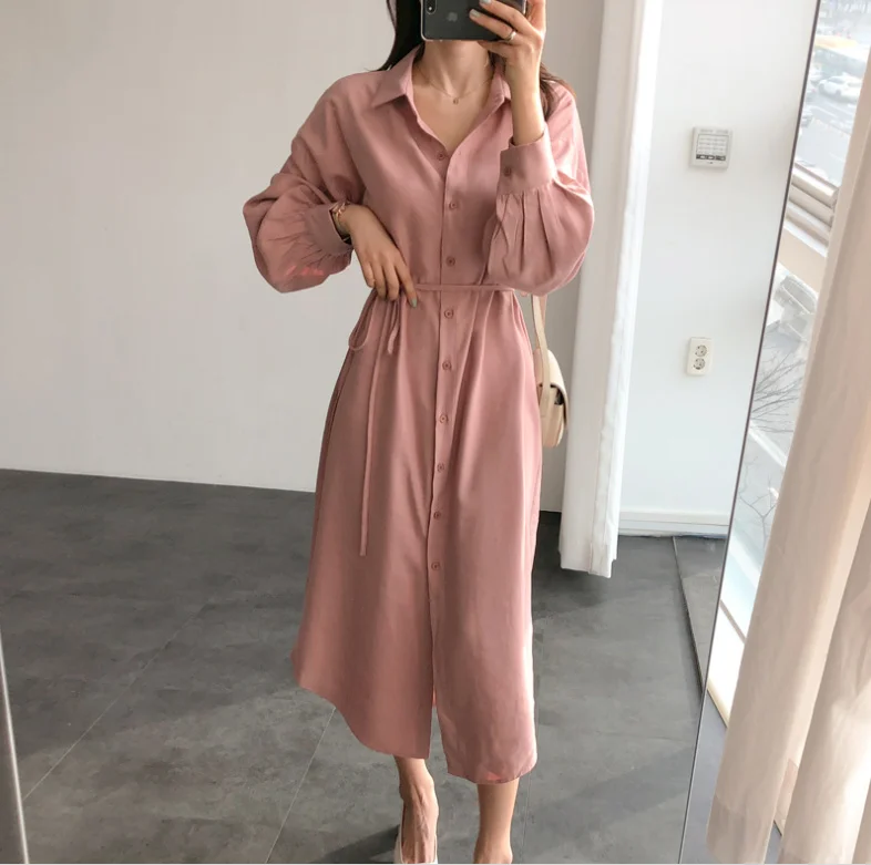 Women Dresses Korean Style Overknee Casual Lace-up Shirt Dress Pink Long Sleeve Autumn Clothing Young Fashion Vestidos HH509
Women Dresses Korean Style Overknee Casual Lace-up Shirt Dress Pink Long Sleeve Autumn Clothing Young Fashion Vestidos HH509