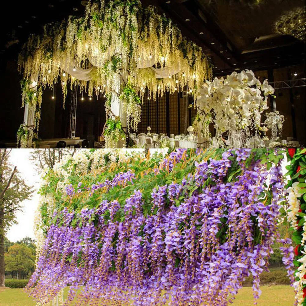 12x110cm Artificial Silk Wisteria Fake Garden Hanging Flower Plant Vine Wedding Flower Outdoor Home Office Garden Decoration
12x110cm Artificial Silk Wisteria Fake Garden Hanging Flower Plant Vine Wedding Flower Outdoor Home Office Garden Decoration