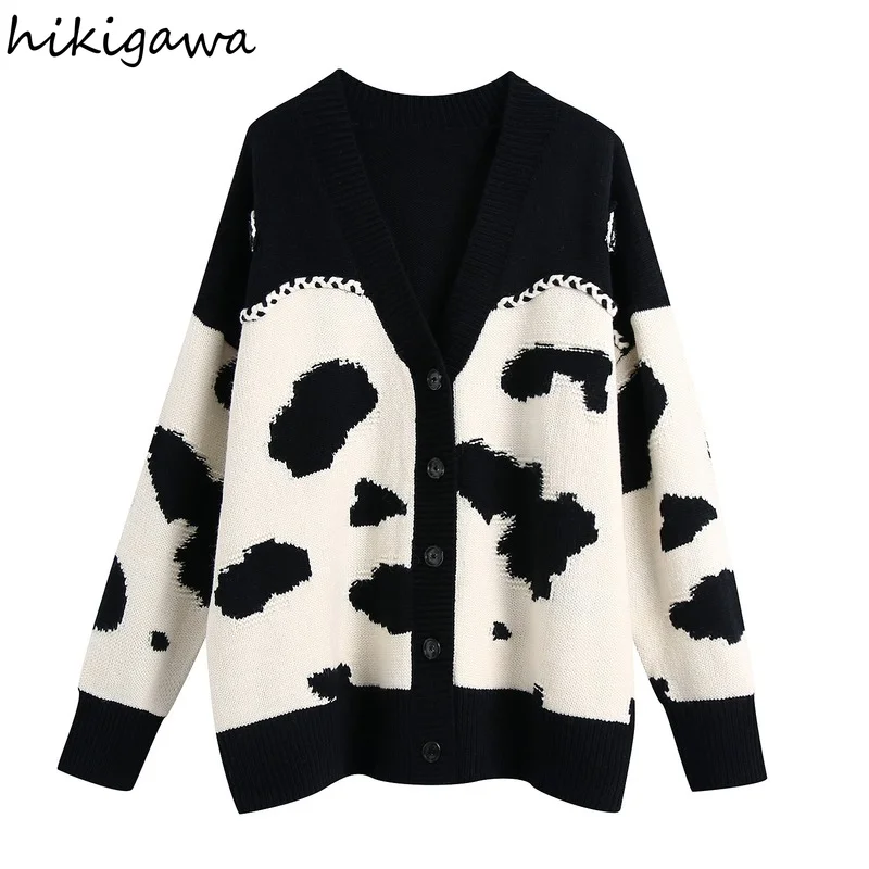 Hikigawa Fashion Caigidan Women Vintage Animal Print Loose V Neck Long Sleeve Knitting Cardigan Sweater Chic Tops Coat
Hikigawa Fashion Caigidan Women Vintage Animal Print Loose V Neck Long Sleeve Knitting Cardigan Sweater Chic Tops Coat