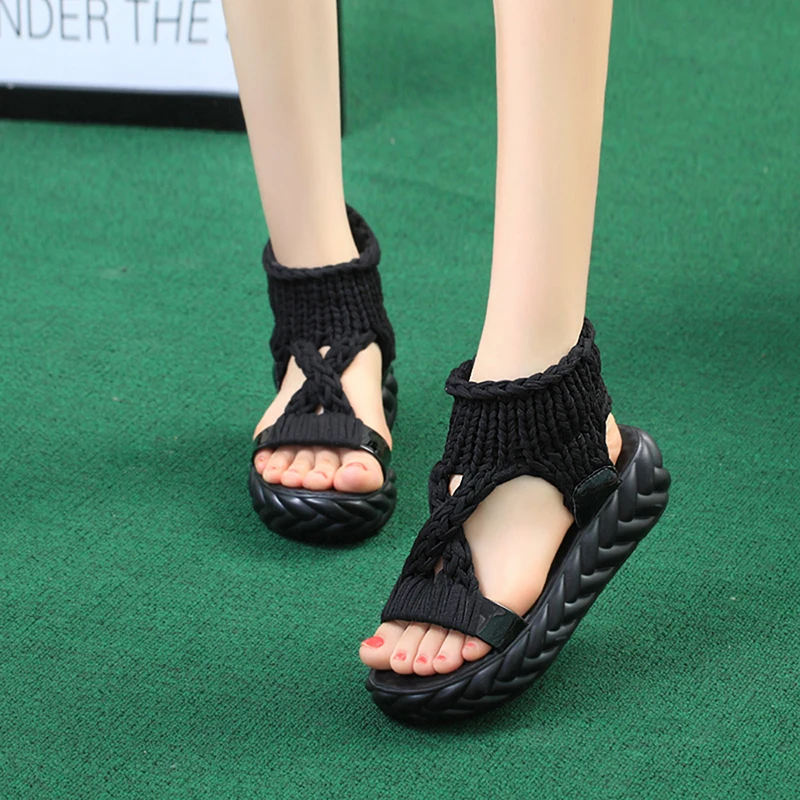 GAOKE Wool knitting Sandals women Knit Cross Fish Mouth platform Sandals Summer 2022 Female Heeled Footwear Open Toe Wedge Shoes
GAOKE Wool knitting Sandals women Knit Cross Fish Mouth platform Sandals Summer 2022 Female Heeled Footwear Open Toe Wedge Shoes
