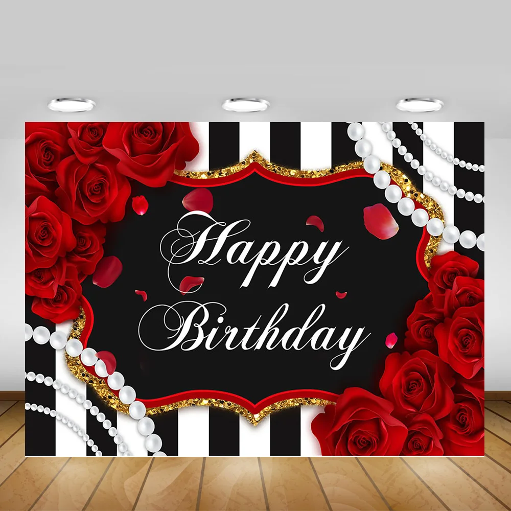 Red Rose Happy Birthday Photo Background Photocall Adult Woman Birthday Cake Table Backdrop Props Black and White Stripes Pearl
Red Rose Happy Birthday Photo Background Photocall Adult Woman Birthday Cake Table Backdrop Props Black and White Stripes Pearl