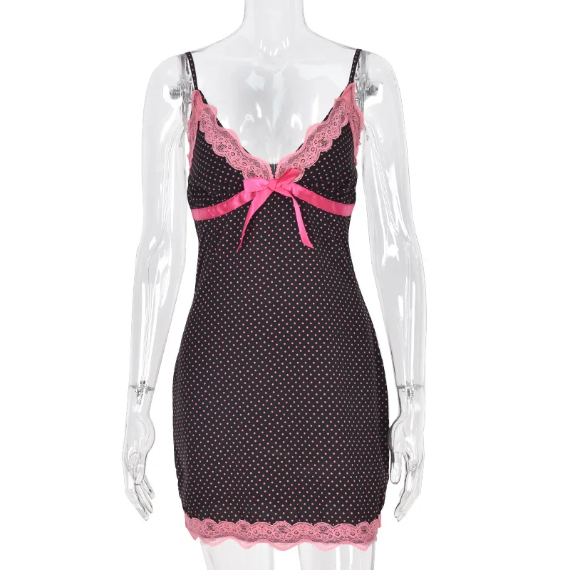 Ladies Fashionable Contrast Color Dress, Summer Sexy Dot Pattern Lace Splicing Sleeveless Temperament Strap Skirt for Shopping
Ladies Fashionable Contrast Color Dress, Summer Sexy Dot Pattern Lace Splicing Sleeveless Temperament Strap Skirt for Shopping