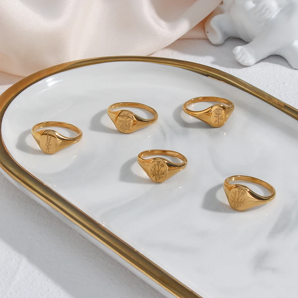 Romantic Wedding Jewelry for Women Stainless Steel Flower Rings for Girls PVD Gold Plated Tea Leaf Lavender Signet Waterproof
Romantic Wedding Jewelry for Women Stainless Steel Flower Rings for Girls PVD Gold Plated Tea Leaf Lavender Signet Waterproof