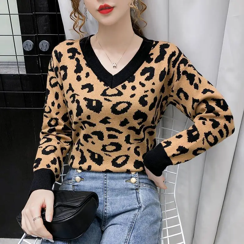 Women 2022 Autumn Winter Fashion Clothing Female V-neck Casual Loose Pullovers and Sweaters Leopard Print Knitted Jumpers E76
Women 2022 Autumn Winter Fashion Clothing Female V-neck Casual Loose Pullovers and Sweaters Leopard Print Knitted Jumpers E76