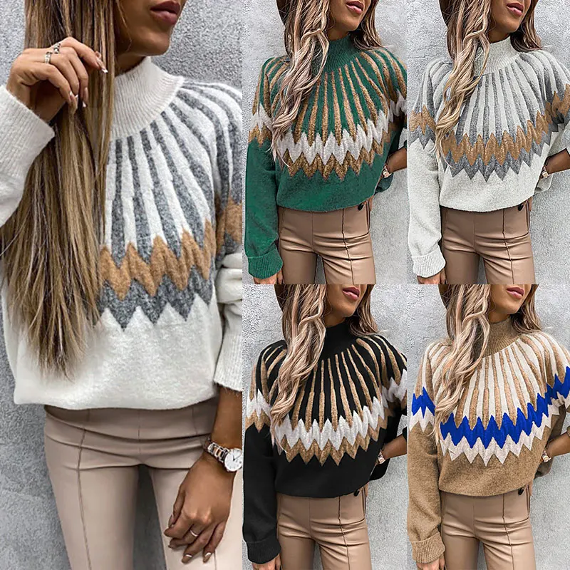 Women's Fashion Jumper Patchwork Sweater High Neck Autumn Winter Warm Pullover Printed Turtleneck Long-sleeved Sweater
Women's Fashion Jumper Patchwork Sweater High Neck Autumn Winter Warm Pullover Printed Turtleneck Long-sleeved Sweater