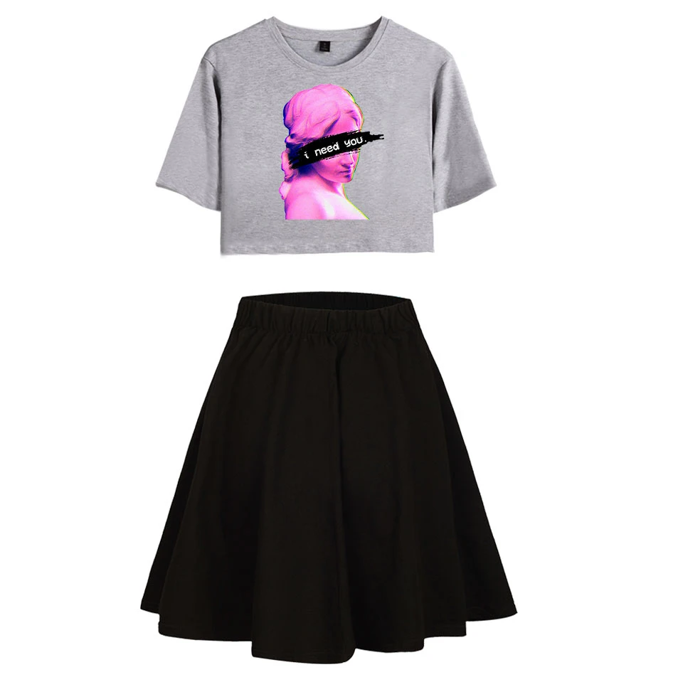 I Need You Print Skirt Two Piece Summer Women Vaporwave Fashion Suits Top Pleated Skirts Sets Girl Sweet Crop T-shirt Skirt Sets
I Need You Print Skirt Two Piece Summer Women Vaporwave Fashion Suits Top Pleated Skirts Sets Girl Sweet Crop T-shirt Skirt Sets