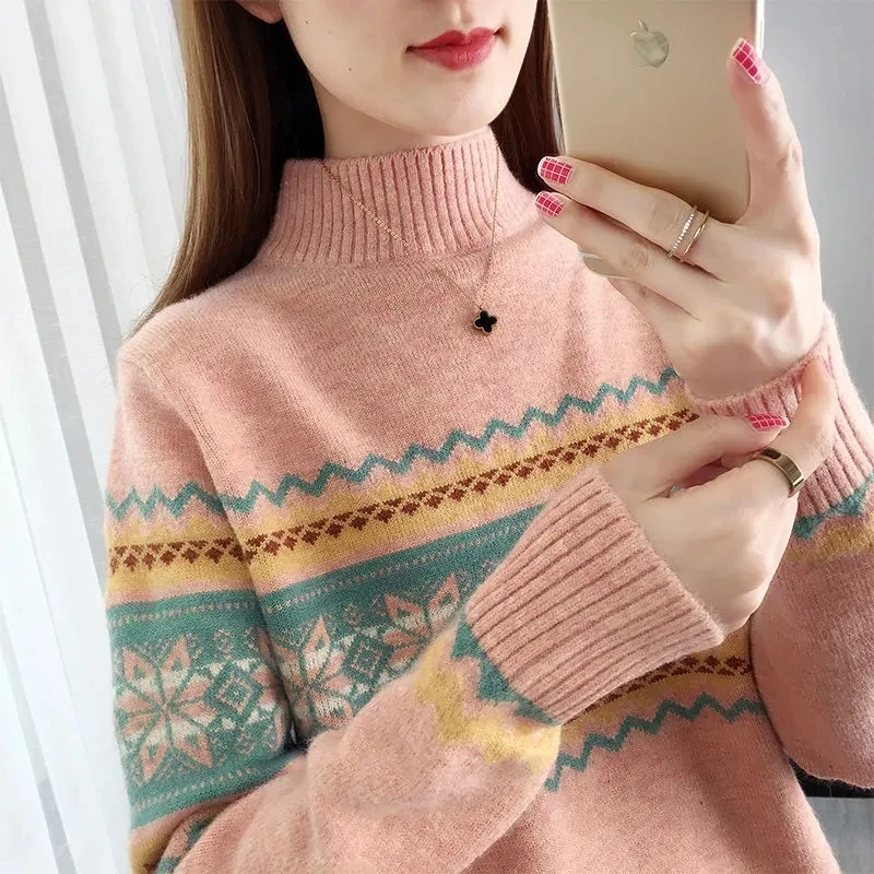 Vintage Knitted Sweaters Women Half High Collar Loose Pullovers Ladies Autumn Winter Jumpers Korean Casual Keep Warm Base Tops
Vintage Knitted Sweaters Women Half High Collar Loose Pullovers Ladies Autumn Winter Jumpers Korean Casual Keep Warm Base Tops