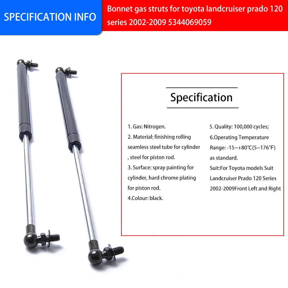1pc bonnet gas struts for toyota landcruiser prado 120 series 2002-2009 5344069059
1pc bonnet gas struts for toyota landcruiser prado 120 series 2002-2009 5344069059
