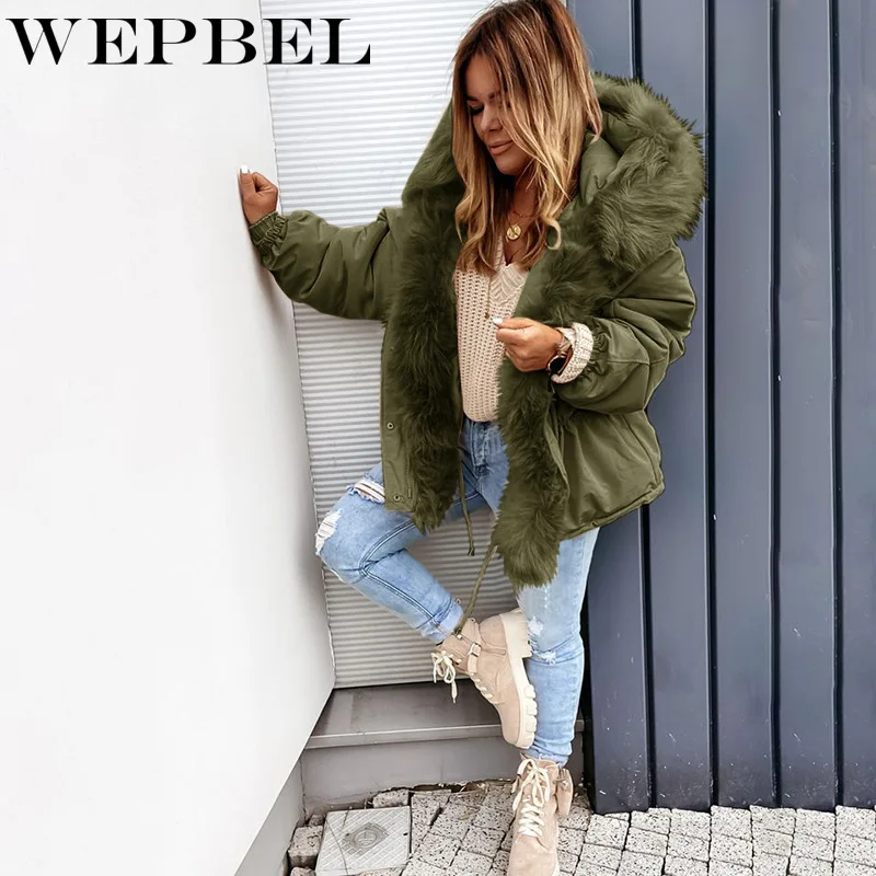 WEPBEL Women Winter Warm Thick Fur Hooded Coat Ladies Long Sleeve Drawstring Waist Loose Jacket Hooded Parka Outerwear
WEPBEL Women Winter Warm Thick Fur Hooded Coat Ladies Long Sleeve Drawstring Waist Loose Jacket Hooded Parka Outerwear