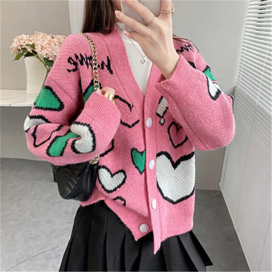 Autumn Winter Color Contrast Jacquard Love Thicken Warm Knitting Cardigan Lazy Style Sweater Outerwear TT0614
Autumn Winter Color Contrast Jacquard Love Thicken Warm Knitting Cardigan Lazy Style Sweater Outerwear TT0614