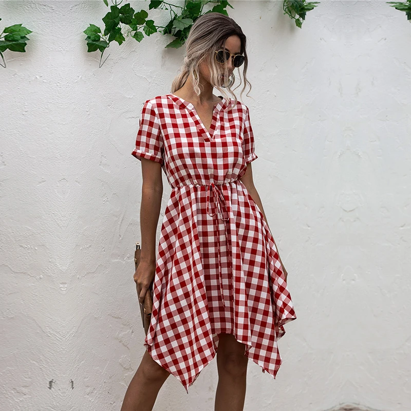 2021 New Summer Plaid Asymmetrical Dress Women Causal Short Sleeve High Waist Ladies V Neck Lace Up Slim Dresses
2021 New Summer Plaid Asymmetrical Dress Women Causal Short Sleeve High Waist Ladies V Neck Lace Up Slim Dresses