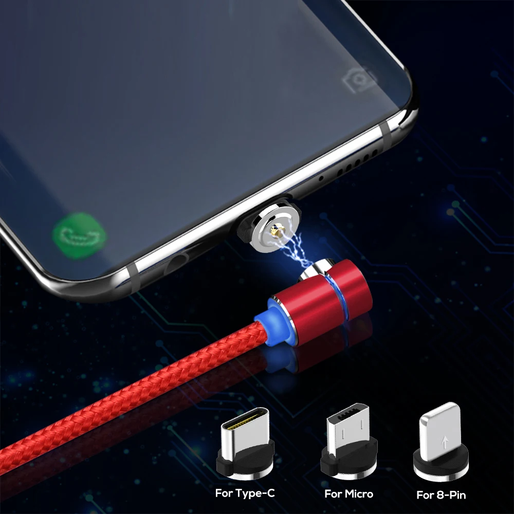 Магнитный кабель USB Type-C для iPhone XS 7 Samsung S9 Xiaomi Huawei со светодиодной подсветкой с