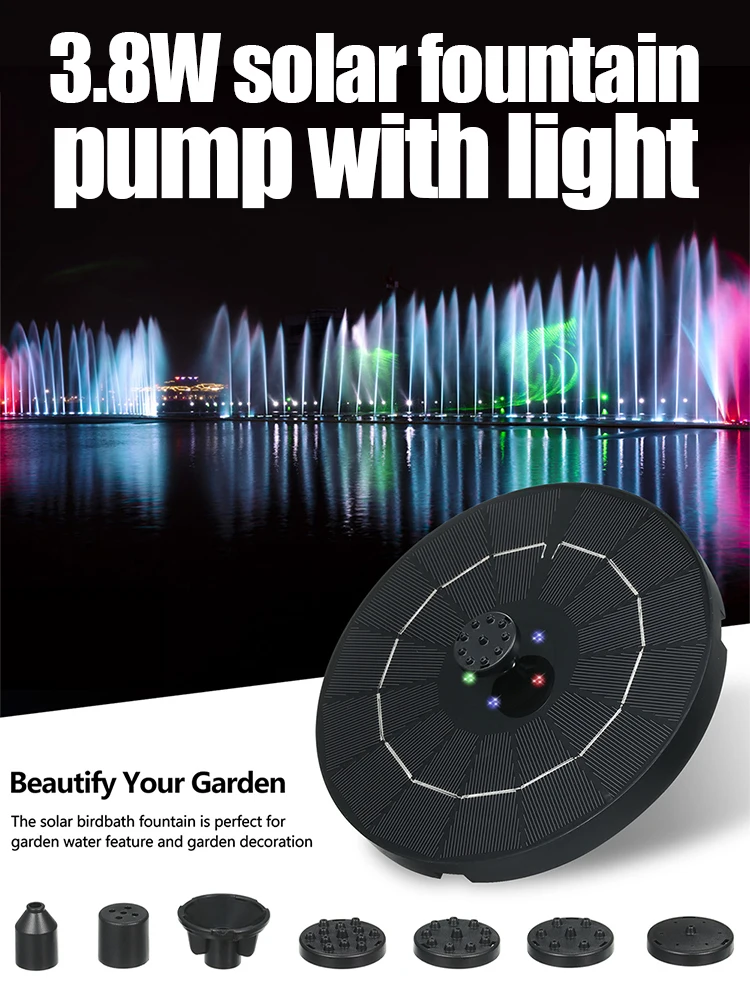 Solar Fountain Pump with Colorful LED Light Solar Powered Water Fountain Pump for Garden Pond Pool Bird Bath Outdoors
Solar Fountain Pump with Colorful LED Light Solar Powered Water Fountain Pump for Garden Pond Pool Bird Bath Outdoors