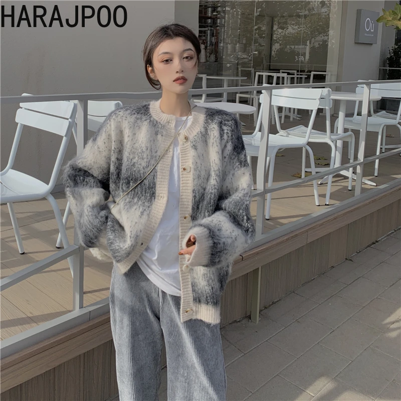 Женский кардиган Harajpoo, модный Серый Свободный вязаный свитер в Корейском стиле Харадзюку, однобортный жакет, осень 2021 
Женский кардиган Harajpoo, модный Серый Свободный вязаный свитер в Корейском стиле Харадзюку, однобортный жакет, осень 2021