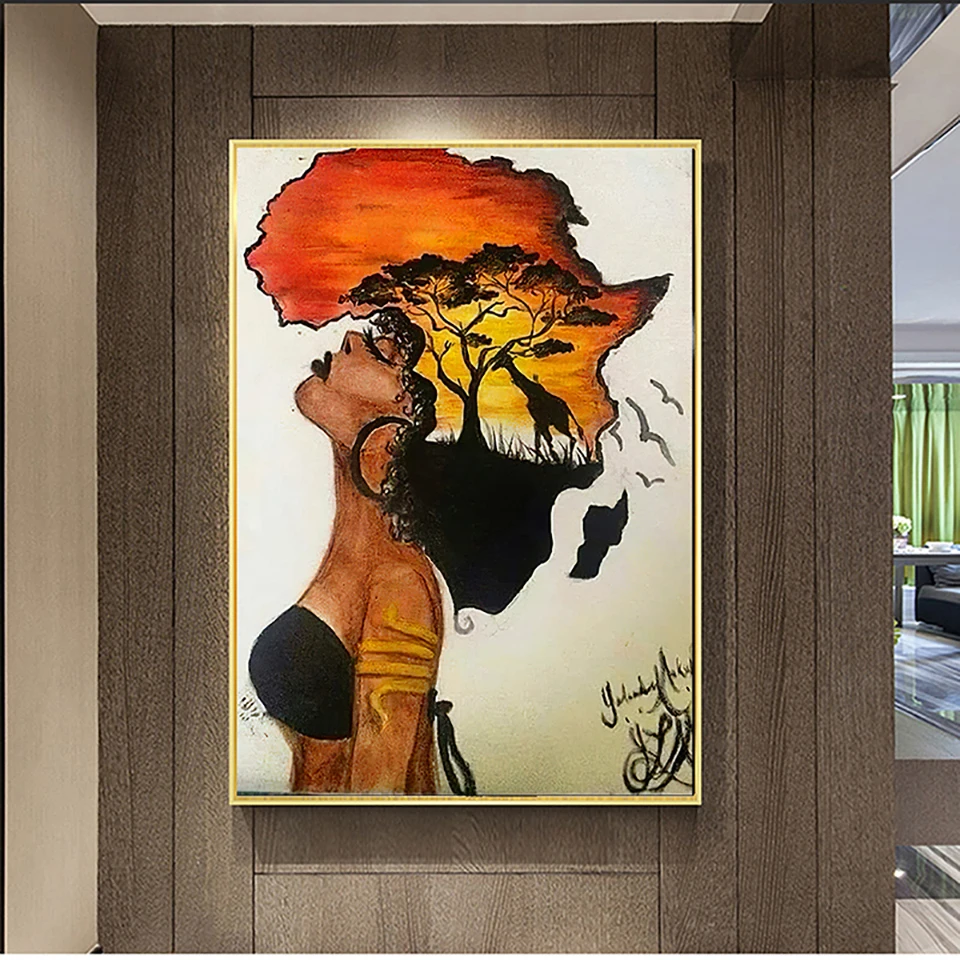 Classical African Woman Paintings on Canvas Abstract Sunset Landscape Posters Modern Nordic Living Room Home Decor Pictures
Classical African Woman Paintings on Canvas Abstract Sunset Landscape Posters Modern Nordic Living Room Home Decor Pictures