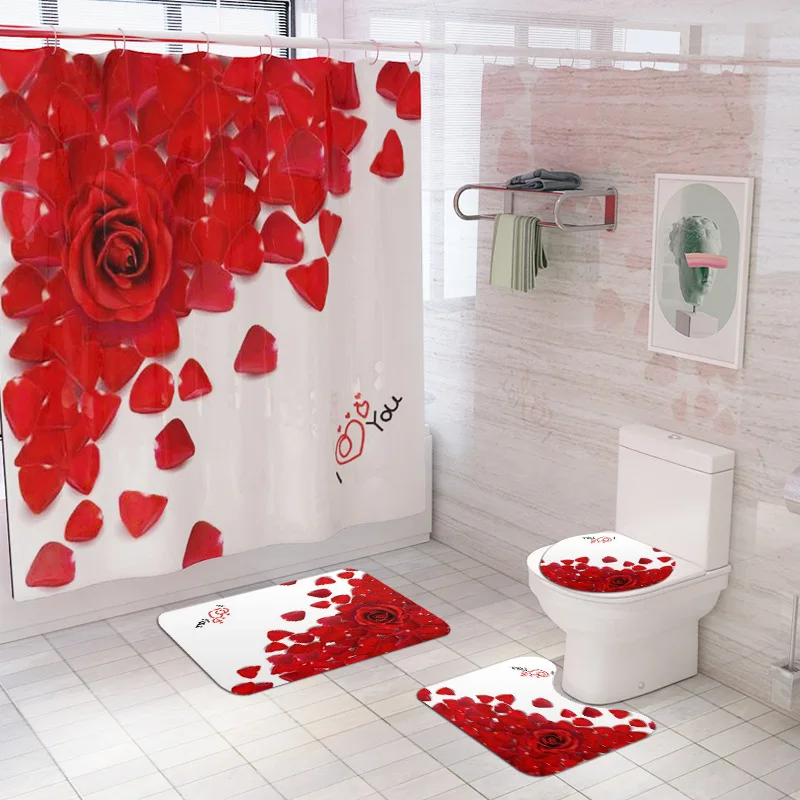 Creative Rose Printing Bathroom Waterproof Shower Curtain Pedestal Rug Lid Carpet Toilet Cover set Bath Curtain Mat Set
Creative Rose Printing Bathroom Waterproof Shower Curtain Pedestal Rug Lid Carpet Toilet Cover set Bath Curtain Mat Set