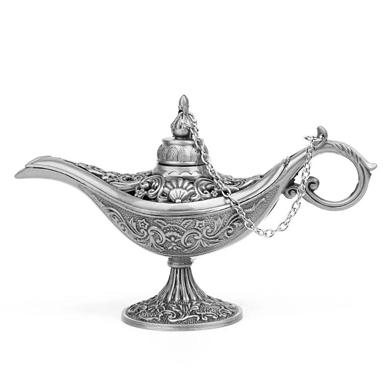 1PC Hollow Carved Aladdin Genie Oil Lamp Zinc Alloy Metal Novelty light Vintage Pot Arabian Light Fashion
1PC Hollow Carved Aladdin Genie Oil Lamp Zinc Alloy Metal Novelty light Vintage Pot Arabian Light Fashion