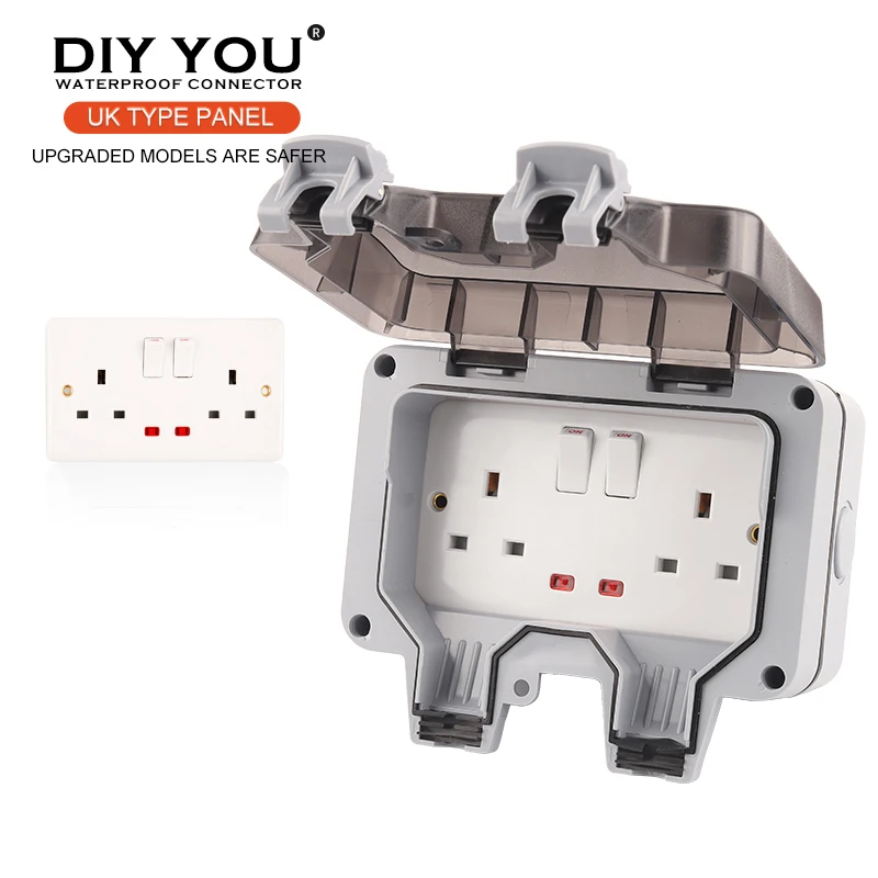 IP66 UK Standard Upgraded Safer Waterproof Outdoor Wall Socket Double Switch With Light For Home Garden Suitable For large plug
IP66 UK Standard Upgraded Safer Waterproof Outdoor Wall Socket Double Switch With Light For Home Garden Suitable For large plug
