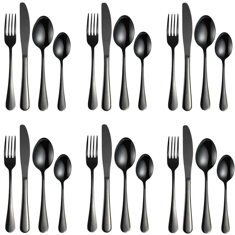 16/24pcs Black Dinnerware Stainless Steel Cutlery Set Fork Knife Spoon Kitchen Kits Mirror Polished Tableware Set Dinner Dishes
16/24pcs Black Dinnerware Stainless Steel Cutlery Set Fork Knife Spoon Kitchen Kits Mirror Polished Tableware Set Dinner Dishes