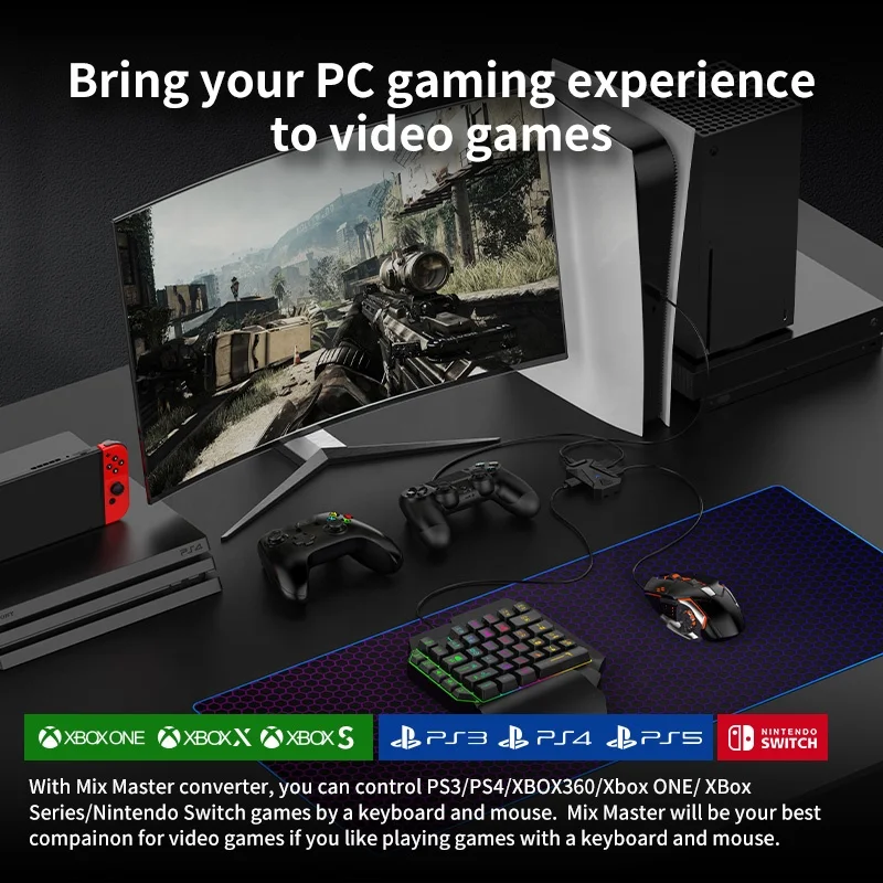 Gamepad Controller Gaming Master PC Converter For PS4 Keyboard Mouse Adapter For XBOXes ONEps3 Game Console For SWITCHS PS5 Game
Gamepad Controller Gaming Master PC Converter For PS4 Keyboard Mouse Adapter For XBOXes ONEps3 Game Console For SWITCHS PS5 Game