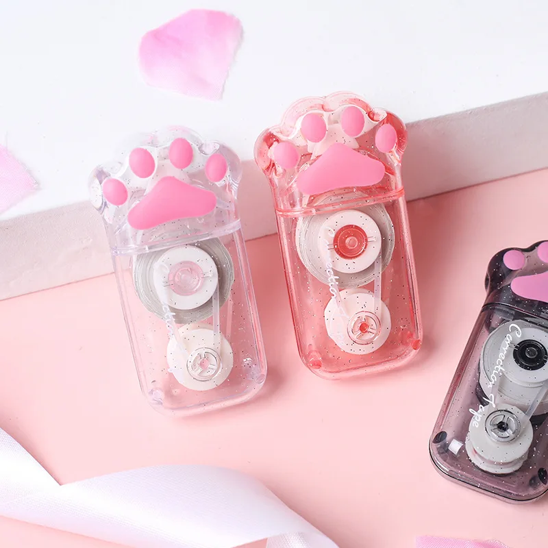 Корректирующая лента Kawaii в виде кошачьей лапы 6 м х 5 мм прозрачная розовая черная