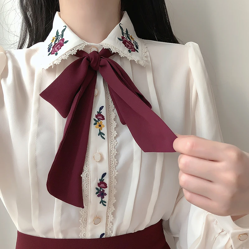 Embroidery Flower Lace Up Bow Shirts Long Sleeve Womens Tops Chiffon Blouse 2022 Spring Blouses Women Casual Shirt Chemise Femme
Embroidery Flower Lace Up Bow Shirts Long Sleeve Womens Tops Chiffon Blouse 2022 Spring Blouses Women Casual Shirt Chemise Femme
