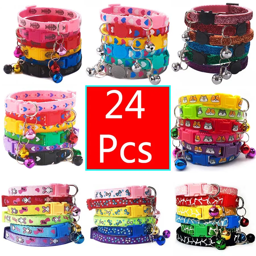24Pcs/lot Pet Cat Dog Collars with Bells Adjustable Necklace Puppy Kitten Collar Accessories Pet Supplies Wholesale Arnes Perro
24Pcs/lot Pet Cat Dog Collars with Bells Adjustable Necklace Puppy Kitten Collar Accessories Pet Supplies Wholesale Arnes Perro