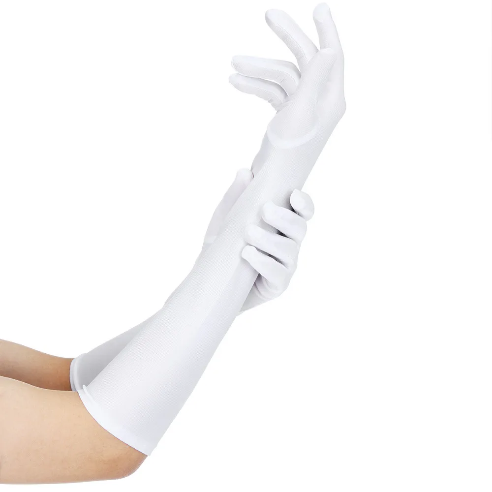 

Women Sexy Gloves Party Long Black White Satin Finger Mittens Fashion Ladies Prom Decorate Guantes Largos Sexy Para Mujer