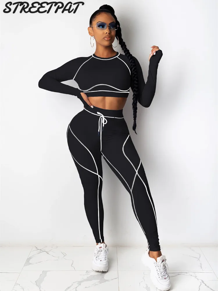 Reflective Striped 2 Piece Set Women Tracksuit Workout Fitness Crop Top High Waist Pants Jogging Suits Outfits Sport Femme 2021
Reflective Striped 2 Piece Set Women Tracksuit Workout Fitness Crop Top High Waist Pants Jogging Suits Outfits Sport Femme 2021