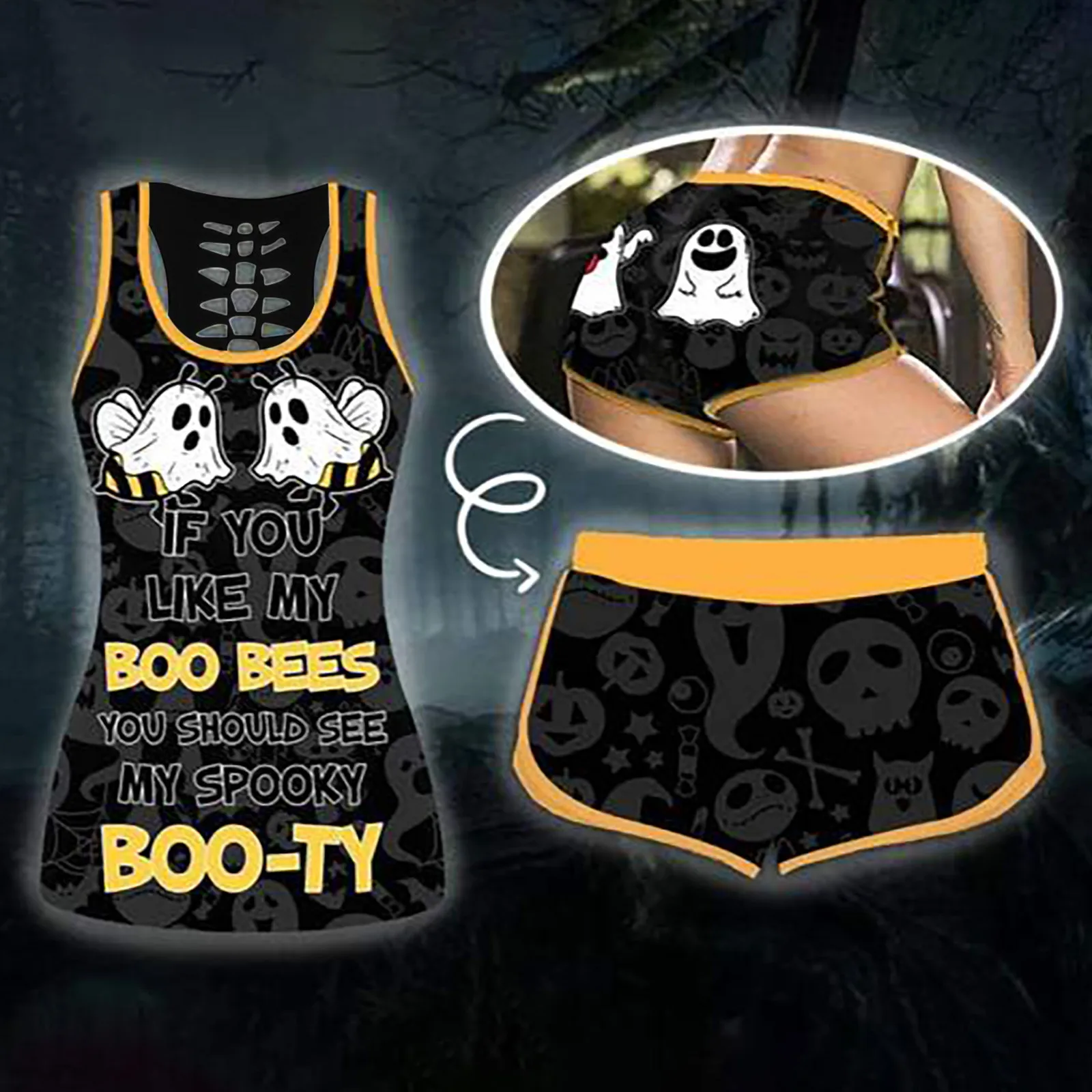 Halloween Backless Sleeveless Tank Top Sets Women 2 Piece Women Workout Clothes Gym Clothes Seamless Sport Suit Shorts Set
Halloween Backless Sleeveless Tank Top Sets Women 2 Piece Women Workout Clothes Gym Clothes Seamless Sport Suit Shorts Set