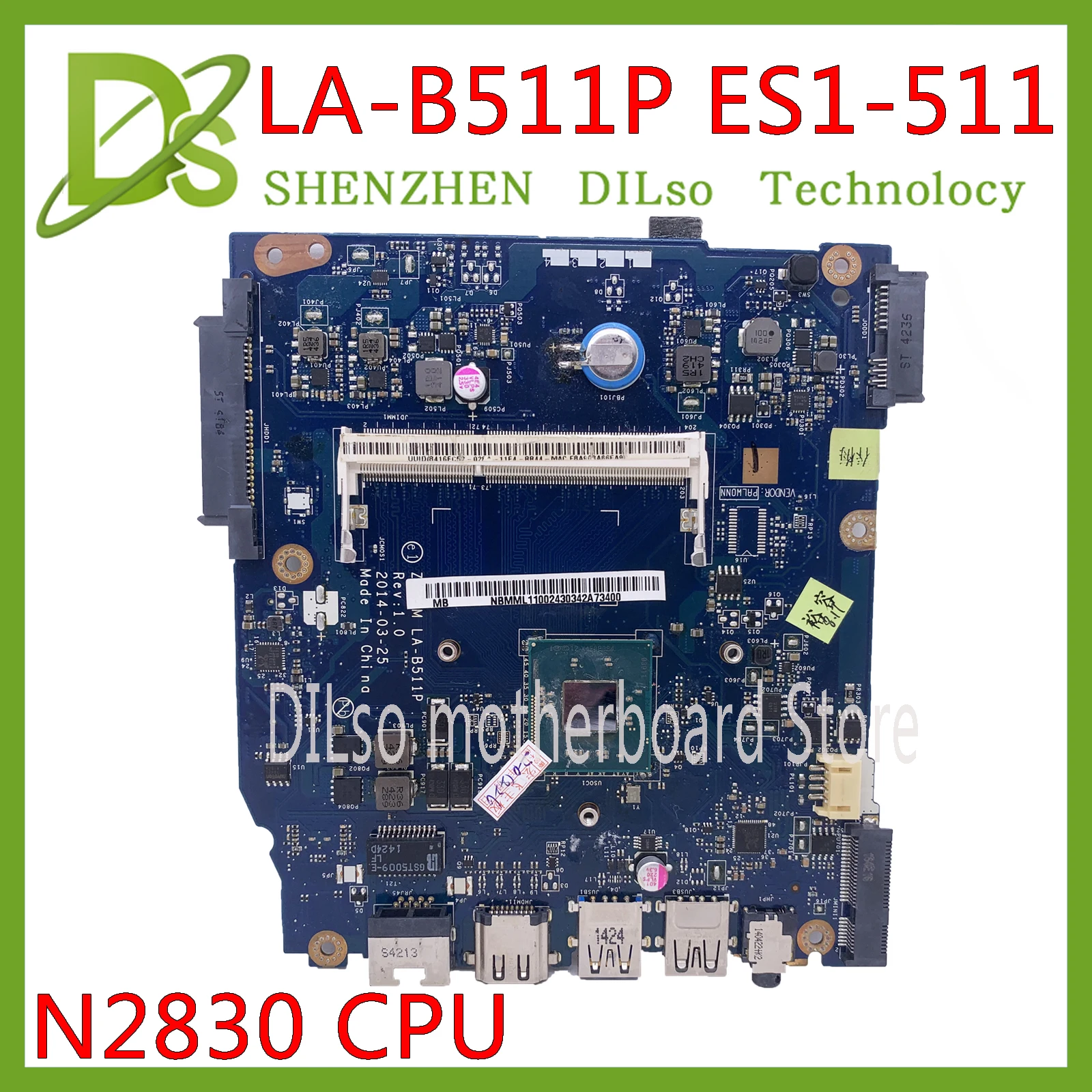 KEFU LA-B511P материнская плата для Acer Aspire ES1-511 NBMML11002 ноутбука Z5W1M SR1W4 N2830 DDR3 100% оригинал |