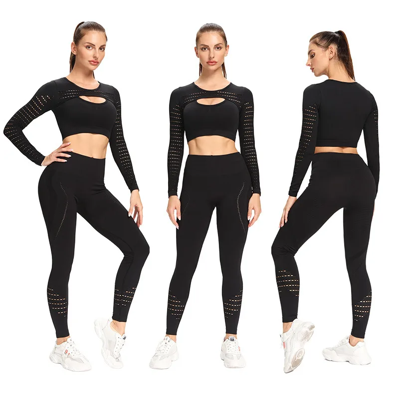New Arrival Women Seamless Yoga Set Long Sleeve Hollow Out Breathable Shirt High Waist Stretchy Tight Pants Fitness Twinset
New Arrival Women Seamless Yoga Set Long Sleeve Hollow Out Breathable Shirt High Waist Stretchy Tight Pants Fitness Twinset