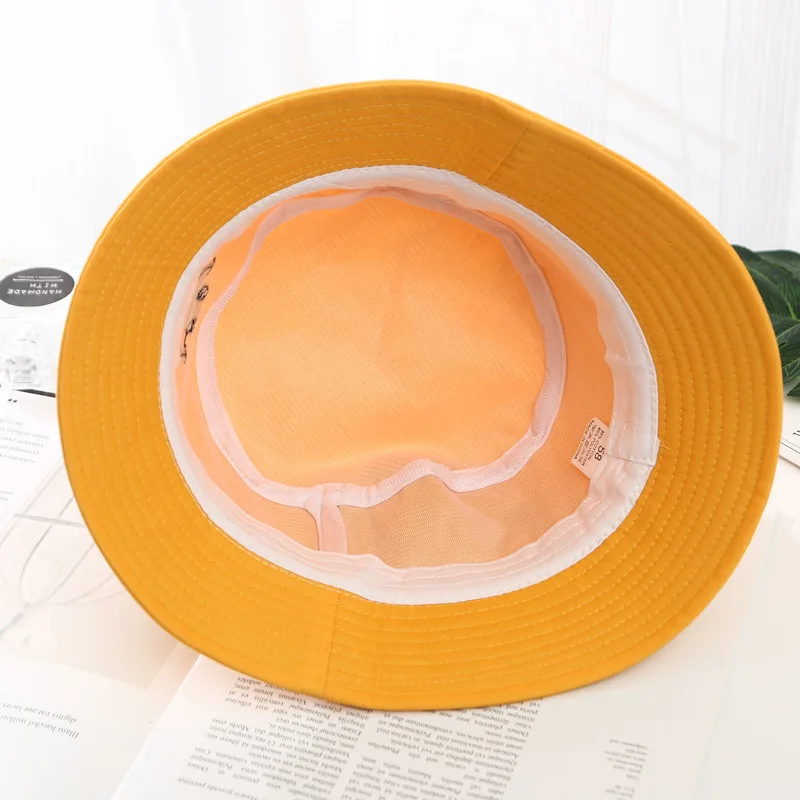 Bucket Hat Embroidery Smile Face Women Cotton Summer Men 's Panama Fishing