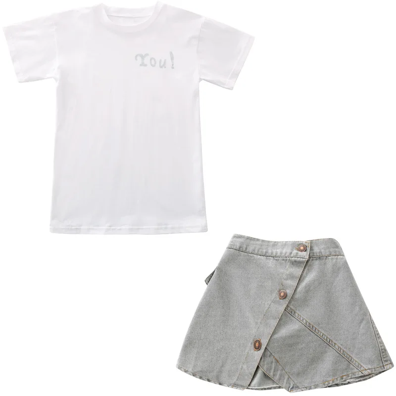 Children Irregular Denim Skirts Sets Black White Short Sleeve T-Shirt+Skirt Two Piece Girl Suit Summer Kids Clothes Girls Outfit
Children Irregular Denim Skirts Sets Black White Short Sleeve T-Shirt+Skirt Two Piece Girl Suit Summer Kids Clothes Girls Outfit
