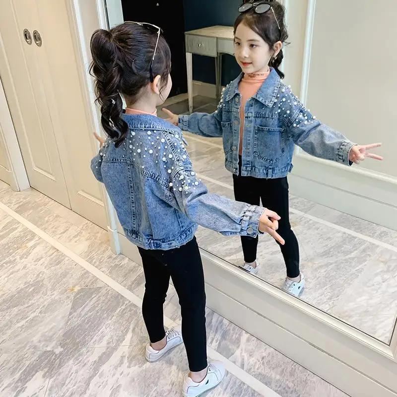 Girls Denim Jacket Spring and Autumn New 2021 Pearl Denim Jacket Girls Fashion Korean Style All-match Clothes
Girls Denim Jacket Spring and Autumn New 2021 Pearl Denim Jacket Girls Fashion Korean Style All-match Clothes