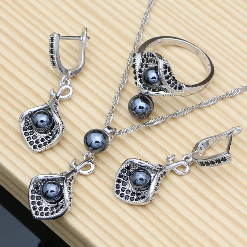 925 Sterling Silver Bridal Jewelry Sets Black Pearl Zircon for Women Horn Flower Pendant Drop Earrings Open Rings Necklace Set
925 Sterling Silver Bridal Jewelry Sets Black Pearl Zircon for Women Horn Flower Pendant Drop Earrings Open Rings Necklace Set